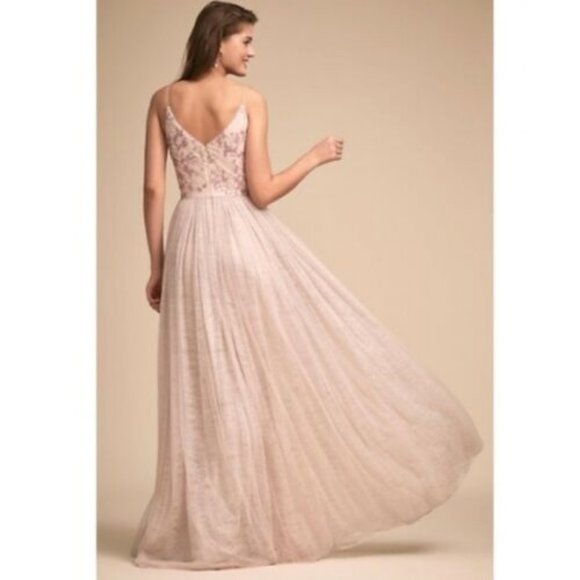 CLUNY DRESS Adrianna Papell Anthropologie Pink Sequined Embroidered Tulle - Picture 3 of 10